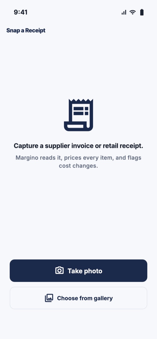 Snap a receipt screen